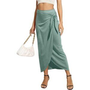Women’s Maxi Skirt High Waist Wrap Pencil Long Skirts for Women Slim Boho Sage L